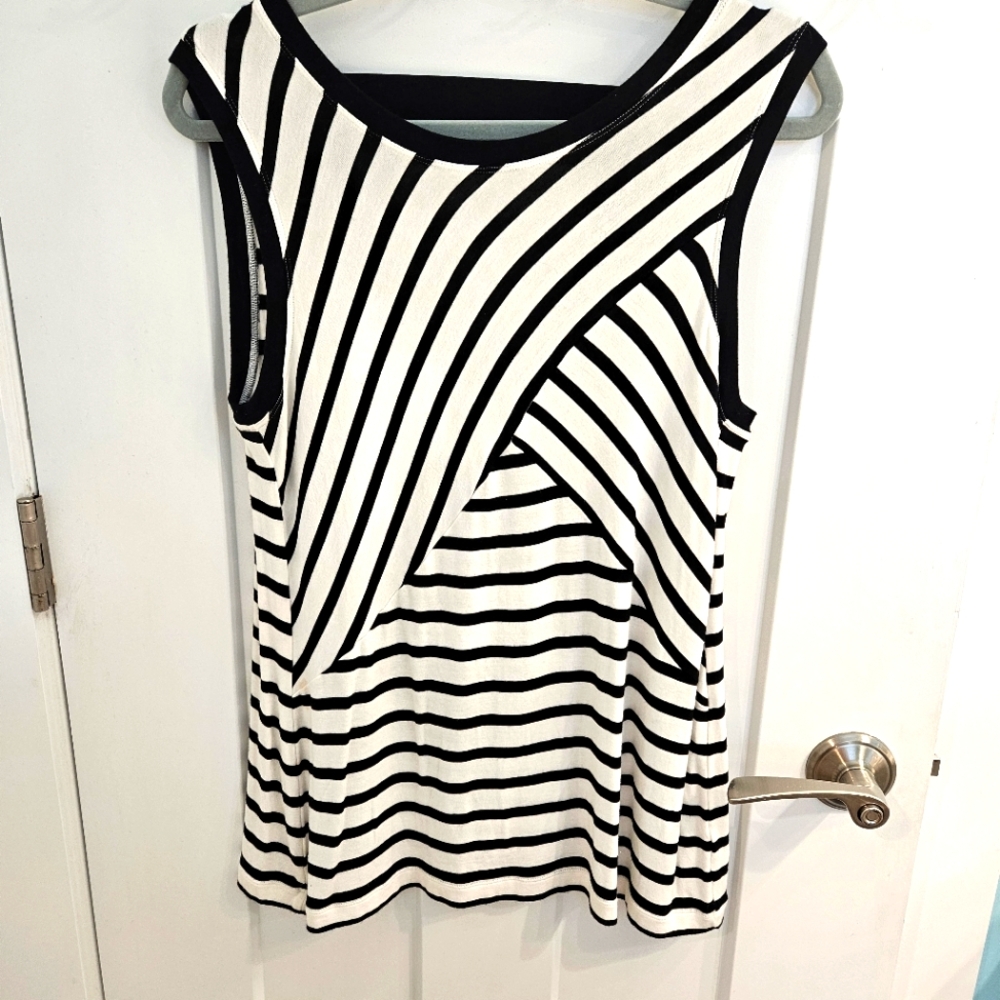 CAbi Black and White Striped Tank Top